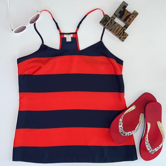 J. CREW Racerback/Spaghetti Strap Wide Navy & Red Stripe Tank - Picture 5 of 8